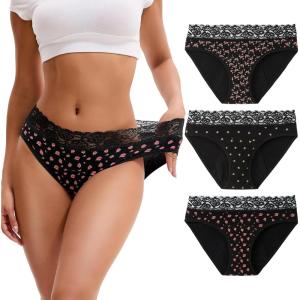 imageINNERSY Period Underwear for Women Cotton Lace Leakproof Menstrual Hipster Panties Bikini Briefs 3PackBlossom Star