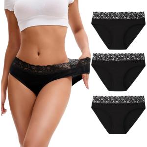 imageINNERSY Period Underwear for Women Cotton Lace Leakproof Menstrual Hipster Panties Bikini Briefs 3PackSolid Black
