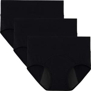 imageINNERSY Period Underwear for Women High Waisted LeakProof Postpartum Menstrual Panties 3PackClassic Black