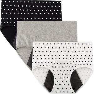 imageINNERSY Period Underwear for Women High Waisted LeakProof Postpartum Menstrual Panties 3PackPolka Dot