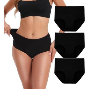 imageINNERSY Period Underwear for Women Leakproof High Waisted Menstrual Cotton Panties 3 PackBlack