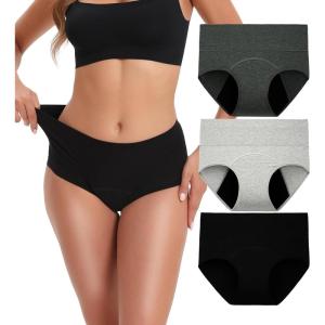 imageINNERSY Period Underwear for Women Leakproof High Waisted Menstrual Cotton Panties 3 PackBlackHeather GreyLight Grey