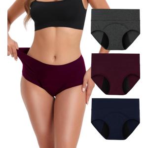 imageINNERSY Period Underwear for Women Leakproof High Waisted Menstrual Cotton Panties 3 PackDark Rednavygray