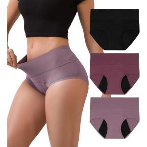 imageINNERSY Period Underwear for Women Leakproof High Waisted Menstrual Cotton Panties 3 PackMidnight Iris