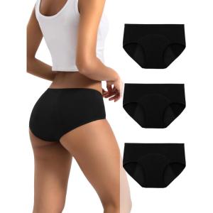 imageINNERSY Period Underwear for Women Teens LeakProof Menstrual Cotton Protective Hipster Panties 3PackHeavy Flow All Black