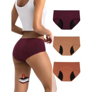 imageINNERSY Period Underwear for Women Teens LeakProof Menstrual Cotton Protective Hipster Panties 3PackHeavy Flow Maillard Color
