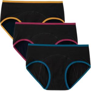 imageINNERSY Period Underwear for Women Teens LeakProof Menstrual Cotton Protective Hipster Panties 3PackLight Flow Contrasting Black