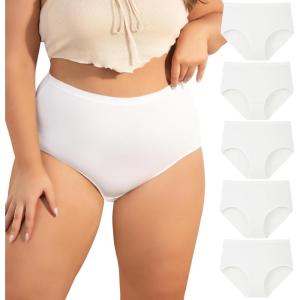 imageINNERSY Plus Size M5XL Big Curvy Woman Cotton Underwear High Waist Briefs 5PackWhite