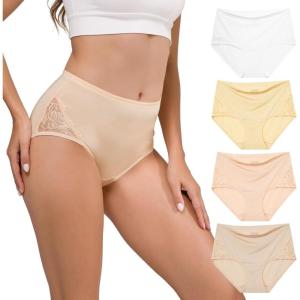 imageINNERSY Womens High Waisted Lace Nylon Underwear Soft Full Coverage Brief Panties 4 PackBright Fresh