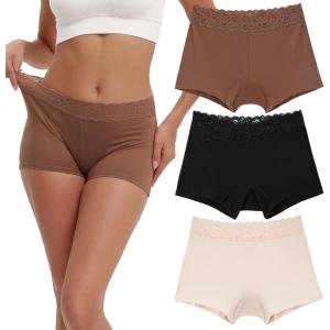 imageINNERSY Womens Lace Underwear Cotton Soft Boyshorts Panties Boxer Briefs 3PackBrownBlackBeige