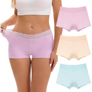 imageINNERSY Womens Lace Underwear Cotton Soft Boyshorts Panties Boxer Briefs 3PackGentle Pastels