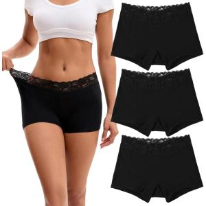 imageINNERSY Womens Lace Underwear Cotton Soft Boyshorts Panties Boxer Briefs 3PackSolid Black