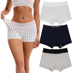 imageINNERSY Womens Lace Underwear Cotton Soft Boyshorts Panties Boxer Briefs 3PackWhiteBlueGray