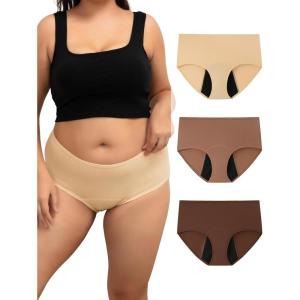 imageINNERSY Womens Plus Size Period Underwear Heavy Flow Cotton Leakproof Menstrual Panties 3PackCaramel Dusk