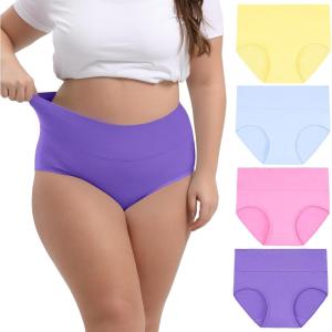 imageINNERSY Womens Plus Size XL5XL Cotton Underwear High Waisted Briefs Panties 4PackLilac Breeze
