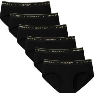 imageINNERSY Womens Underwear Cotton Hipster Panties Mid Rise Briefs Tagless Wide Waistband 6 PackBlack With Wide Band