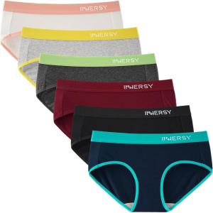 imageINNERSY Womens Underwear Cotton Hipster Panties Mid Rise Briefs Tagless Wide Waistband 6 PackClassic Contrast
