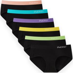 imageINNERSY Womens Underwear Cotton Hipster Panties Mid Rise Briefs Tagless Wide Waistband 6 PackColored Black