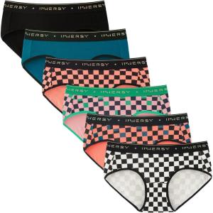 imageINNERSY Womens Underwear Cotton Hipster Panties Mid Rise Briefs Tagless Wide Waistband 6 PackFancy Checkers