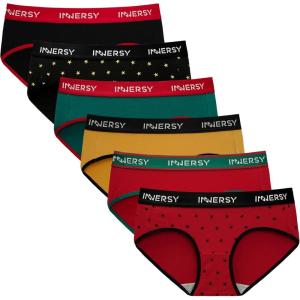 imageINNERSY Womens Underwear Cotton Hipster Panties Mid Rise Briefs Tagless Wide Waistband 6 PackFestive Cheer