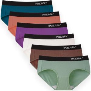 imageINNERSY Womens Underwear Cotton Hipster Panties Mid Rise Briefs Tagless Wide Waistband 6 PackTwilight Harmony