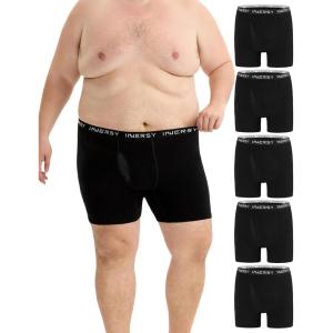 imageINNERSY Mens Big and Tall Boxer Briefs Stretch Cotton Moisture Wicking Underwear 5PackClassic Black