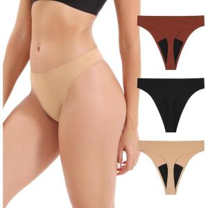 imageINNERSY Period Thongs Underwear for Women Seamless Thongs No Show Sexy Panties 3PackKhaki Noir