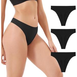 imageINNERSY Period Thongs Underwear for Women Seamless Thongs No Show Sexy Panties 3PackSolid Black