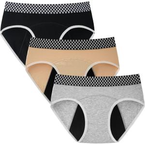 imageINNERSY Teen Girls Period Panties Age 816 Cotton Menstrual Hipster Underwear 3PackCheckered BandXL1416 yrs