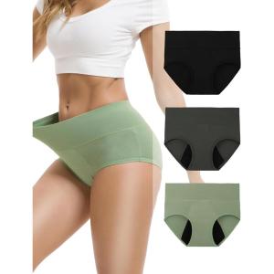 imageINNERSY Womens Bamboo Viscose Heavy Flow Period Underwear High Waisted Leakproof Panties 3 PackBlackGaryGreen