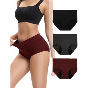imageINNERSY Womens Bamboo Viscose Heavy Flow Period Underwear High Waisted Leakproof Panties 3 PackBlackGaryRed