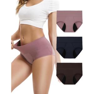imageINNERSY Womens Bamboo Viscose Heavy Flow Period Underwear High Waisted Leakproof Panties 3 PackPinkBlueBrown