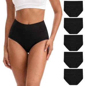 imageINNERSY Womens High Waisted Underwear Cotton Panties Regular ampamp Plus Size 5PackSolid Black