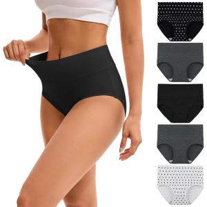 imageINNERSY Womens High Waisted Underwear Cotton Panties Regular ampamp Plus Size 5PackSolid Colors and Polka Dot