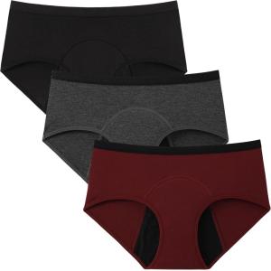 imageINNERSY Womens Period Underwear Heavy Flow Bamboo Viscose Hold 4 Tampons Leakproof Panties 3PackBlackGreyRed