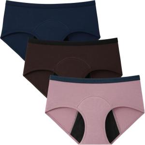 imageINNERSY Womens Period Underwear Heavy Flow Bamboo Viscose Hold 4 Tampons Leakproof Panties 3PackPurpleBlueBrown