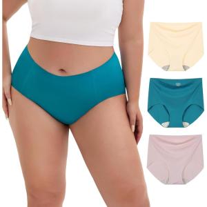 imageINNERSY Womens Plus Size Seamless Underwear High Waisted No Show Panties Invisible Briefs 3PackLilacNudeTurquoise