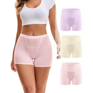 imageINNERSY Period Boxer for Women High Waisted Leak Proof Postpartm Menstrual Mesh BoyShorts Panties Underwear 3PackMacaron Colors