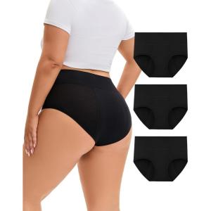 imageINNERSY Period Underwear for Women Plus Size Heavy Flow Leakproof Menstrual High Waisted Absorbent Panties 3PackBlack
