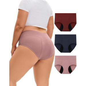 imageINNERSY Period Underwear for Women Plus Size Heavy Flow Leakproof Menstrual High Waisted Absorbent Panties 3PackRetro