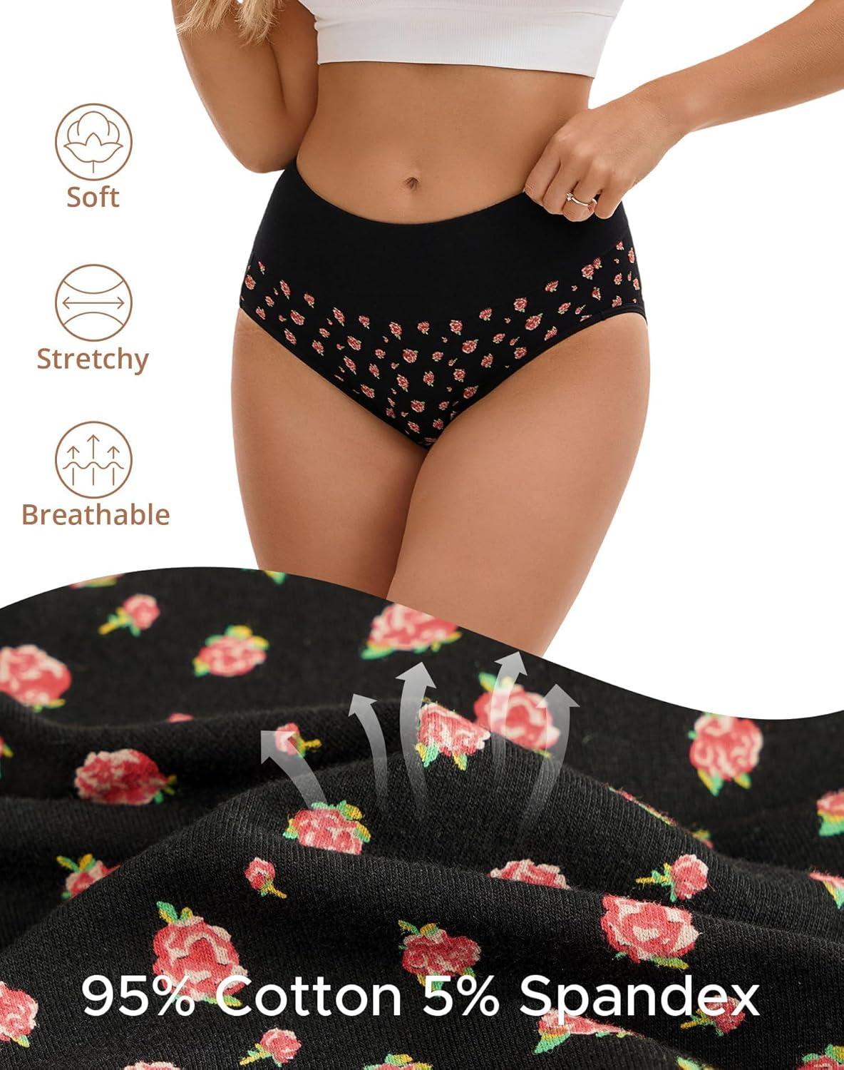 imageINNERSY Womens Underwear Cotton Soft Underwear High Waisted Breathable Briefs 5 PackBlack Rose