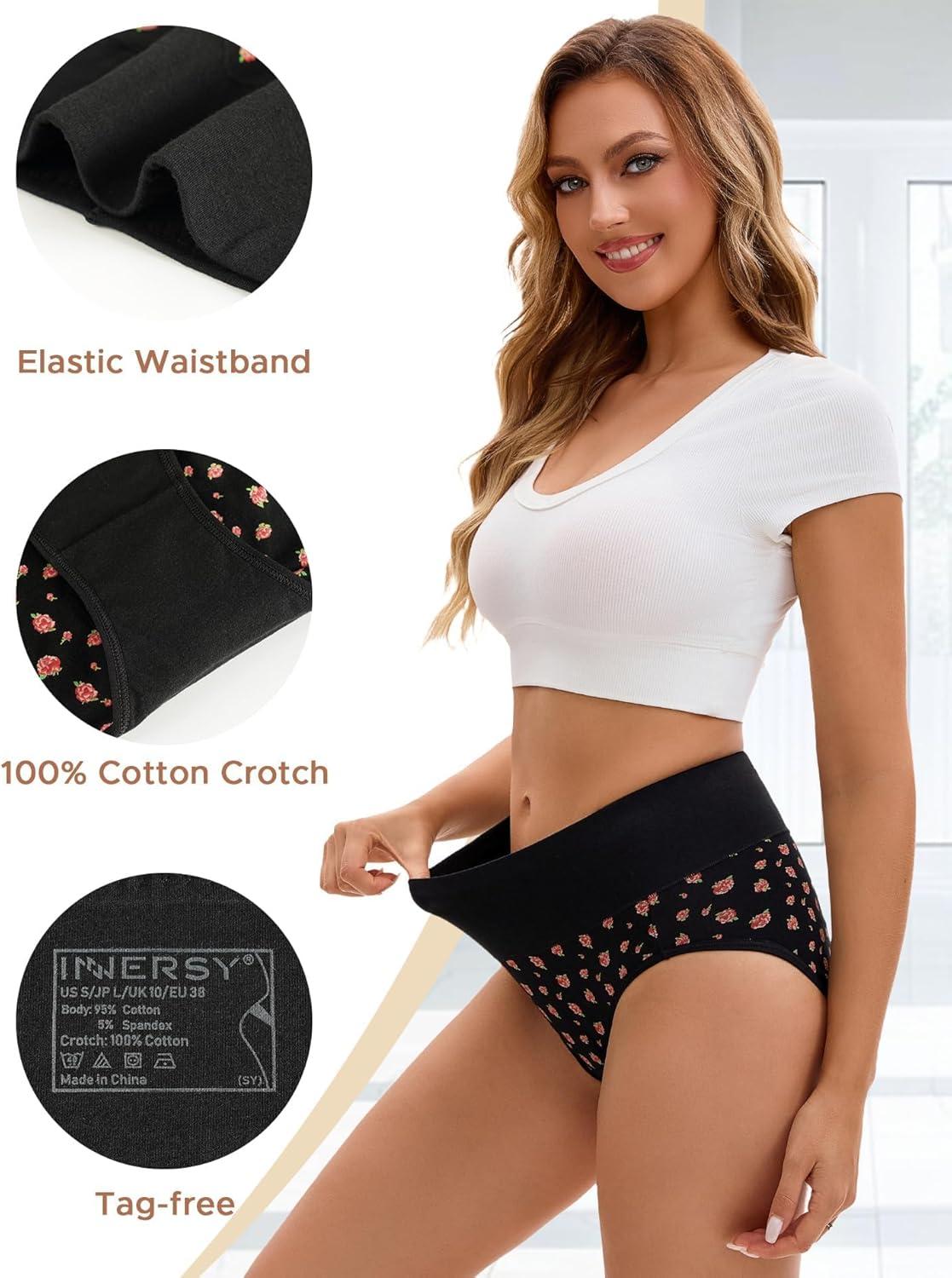 imageINNERSY Womens Underwear Cotton Soft Underwear High Waisted Breathable Briefs 5 PackBlack Rose