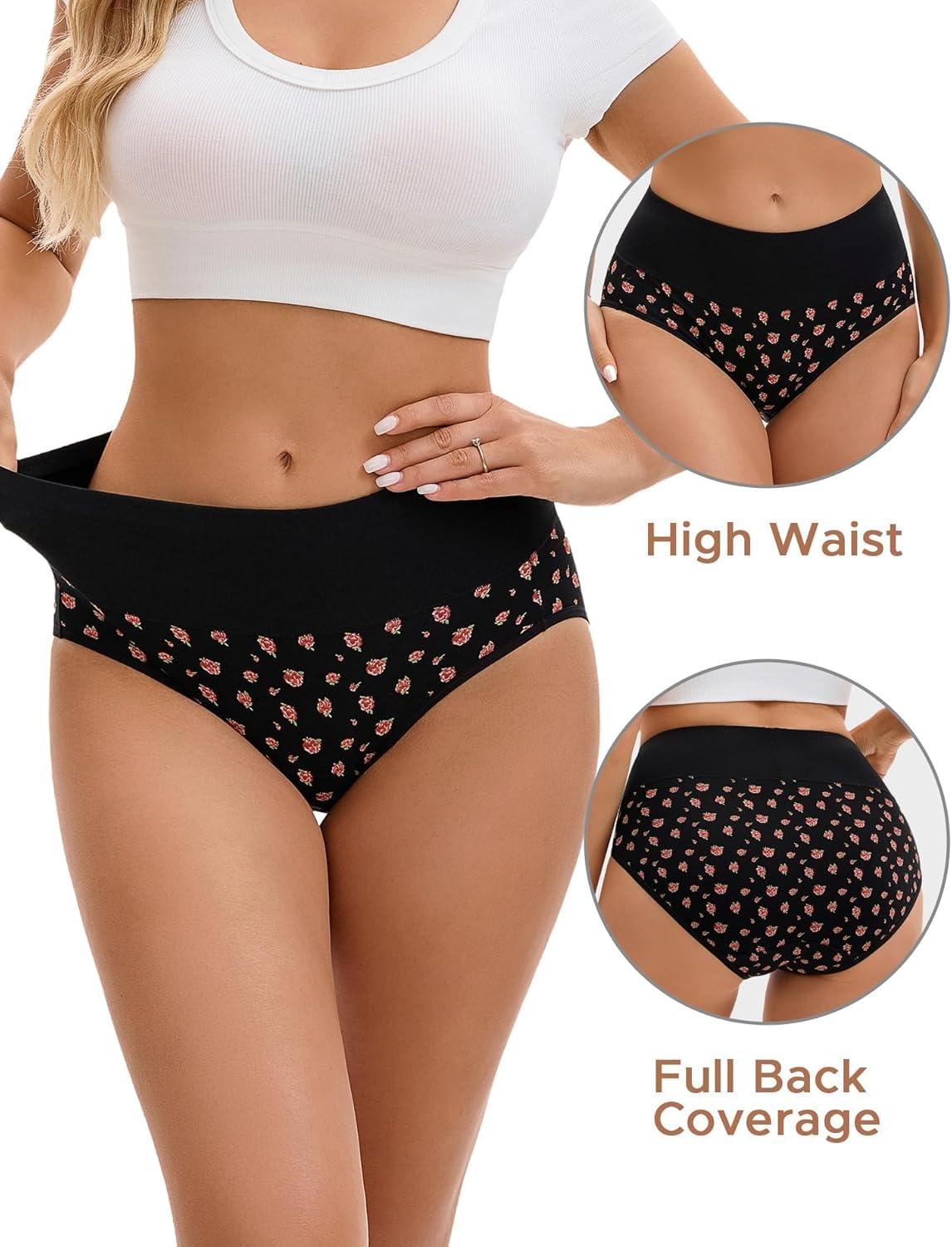 imageINNERSY Womens Underwear Cotton Soft Underwear High Waisted Breathable Briefs 5 PackBlack Rose