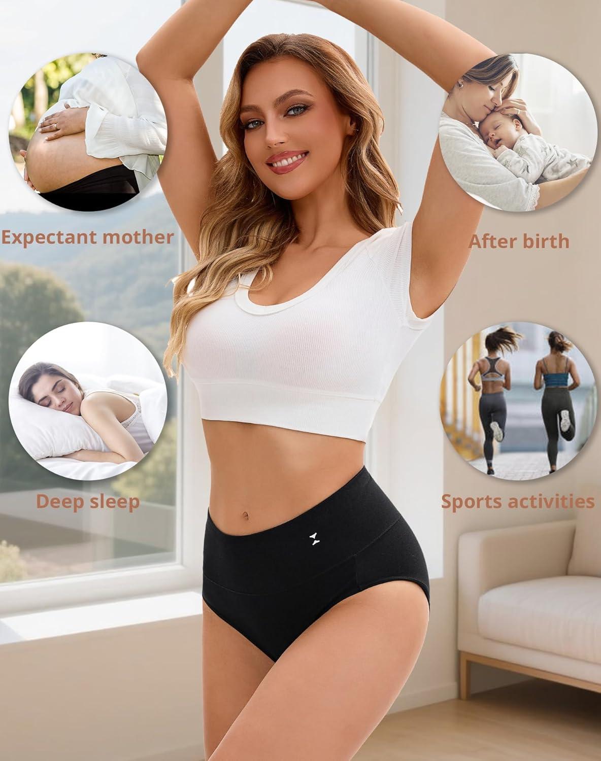 imageINNERSY Womens Underwear Cotton Soft Underwear High Waisted Breathable Briefs 5 PackBlack With Icon