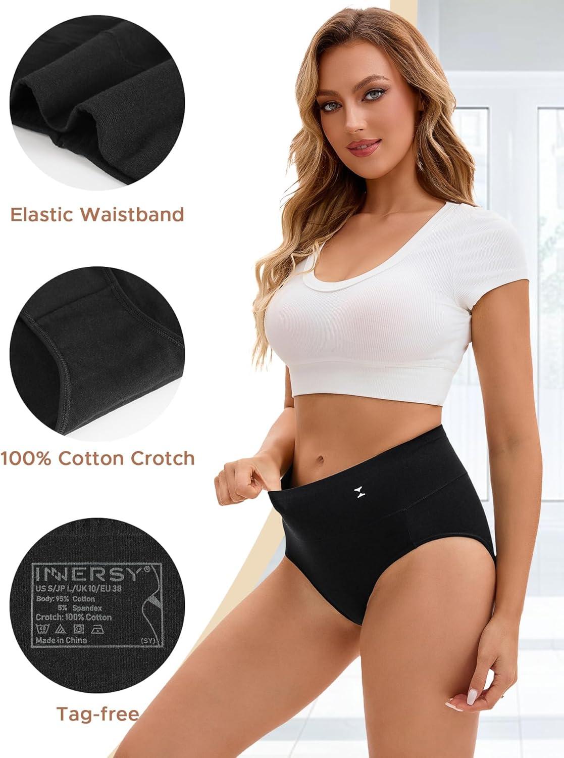 imageINNERSY Womens Underwear Cotton Soft Underwear High Waisted Breathable Briefs 5 PackBlack With Icon