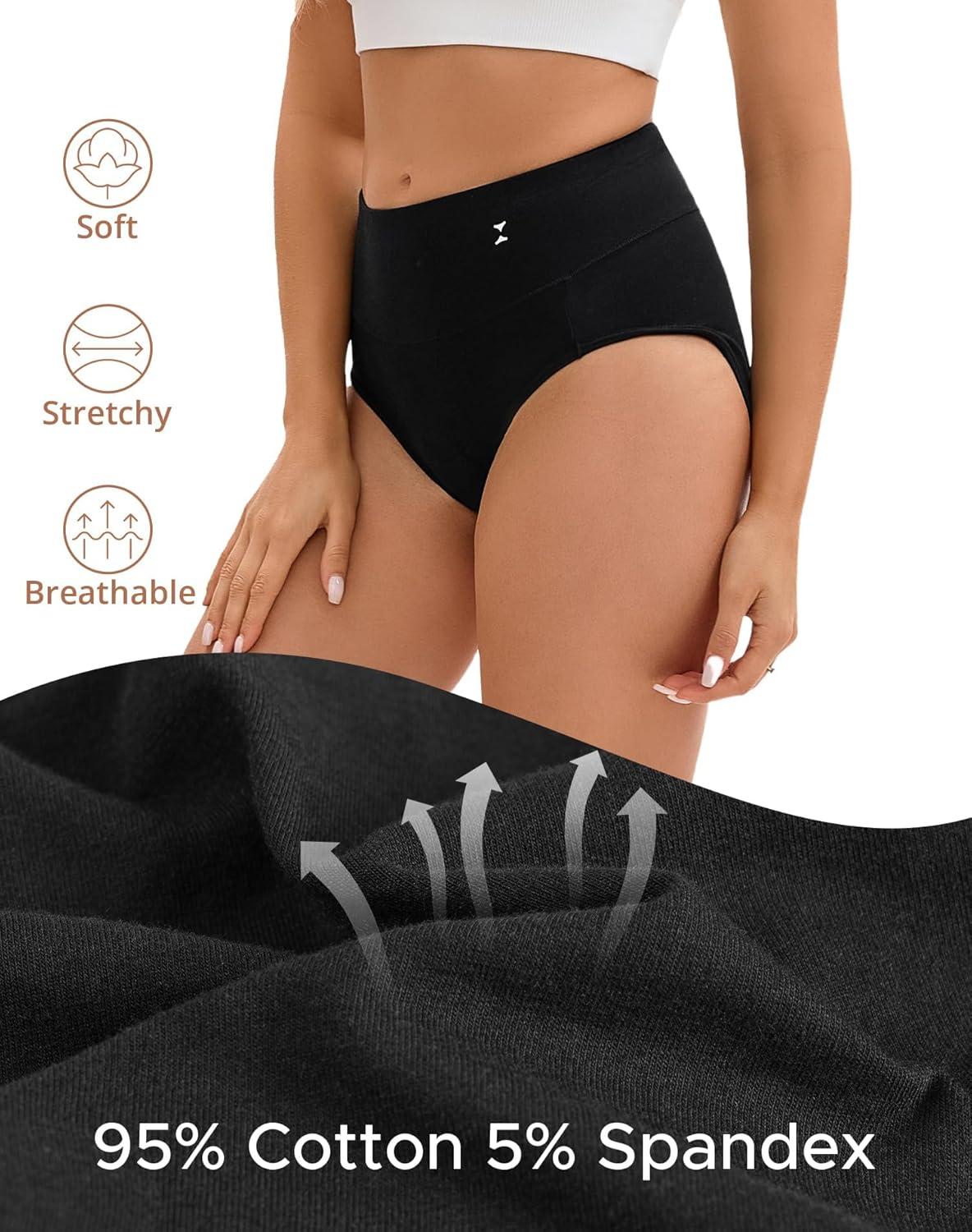 imageINNERSY Womens Underwear Cotton Soft Underwear High Waisted Breathable Briefs 5 PackBlack With Icon