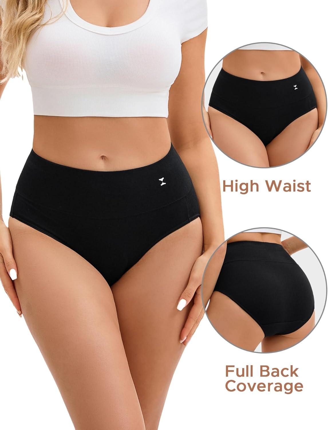 imageINNERSY Womens Underwear Cotton Soft Underwear High Waisted Breathable Briefs 5 PackBlack With Icon