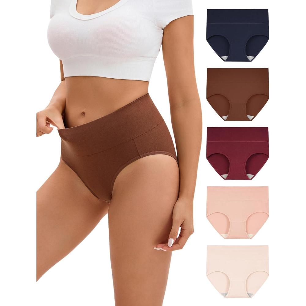 imageINNERSY Womens Underwear Cotton Soft Underwear High Waisted Breathable Briefs 5 PackClassic Vintage