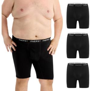 imageINNERSY Mens Big and Tall Boxer Briefs Long Leg Cotton Moisture Wicking Underwear 3PackClassic Black