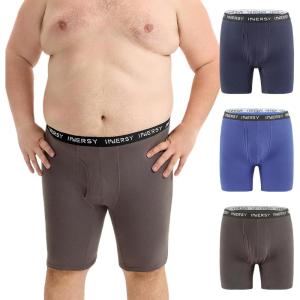 imageINNERSY Mens Big and Tall Boxer Briefs Long Leg Cotton Moisture Wicking Underwear 3PackNebula Shades